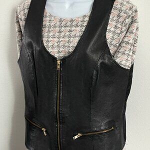 Black Leather Vest M Motorcycle Vest Unisex sleeveless vest jacket